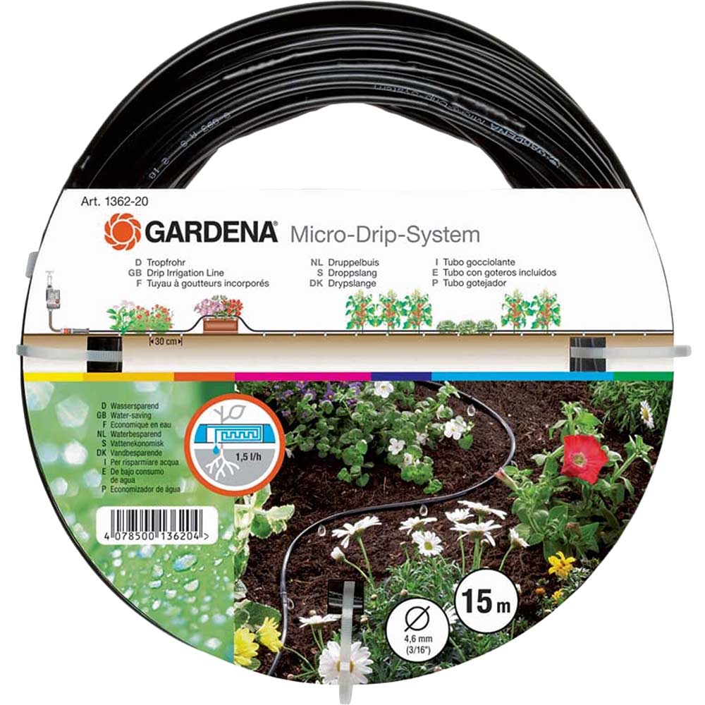 Gardena 15 Metre Above Ground Drip Irrigation Pipe 4.6mm (3/16") (Micro Drip System)