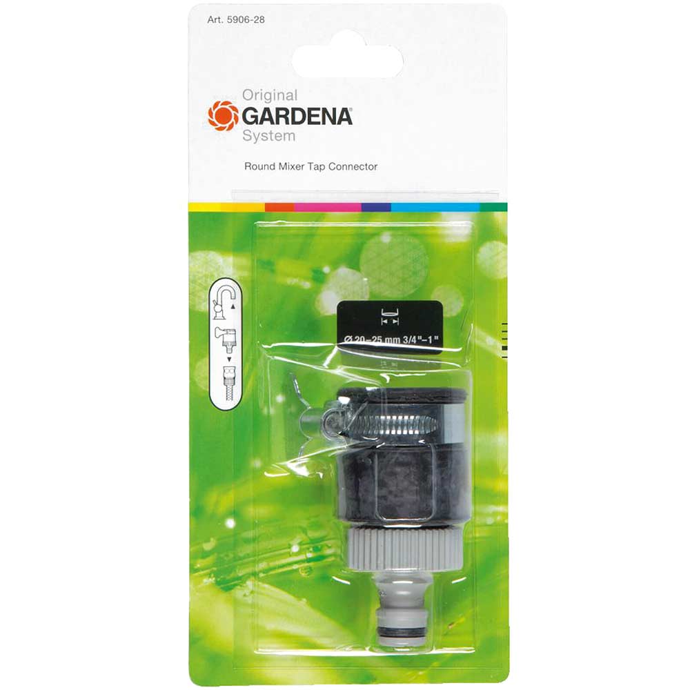 Image of Gardena Round Mixer Tap Hose Connector with 20 to 25mm External Ø