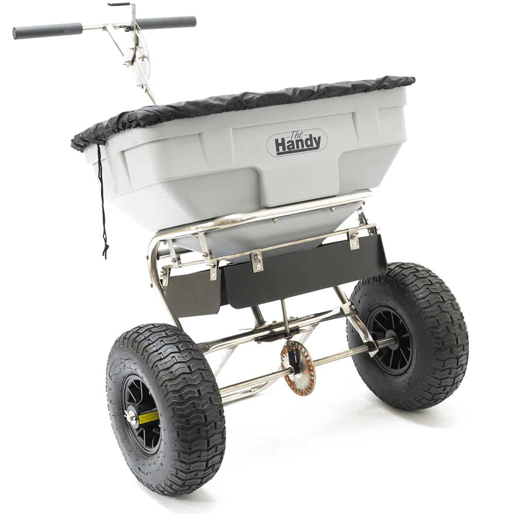 Handy Stainless Steel Push Grass, Feed & Salt Broadcast Spreader 3.66 Metre Spread Width 57kg Capacity