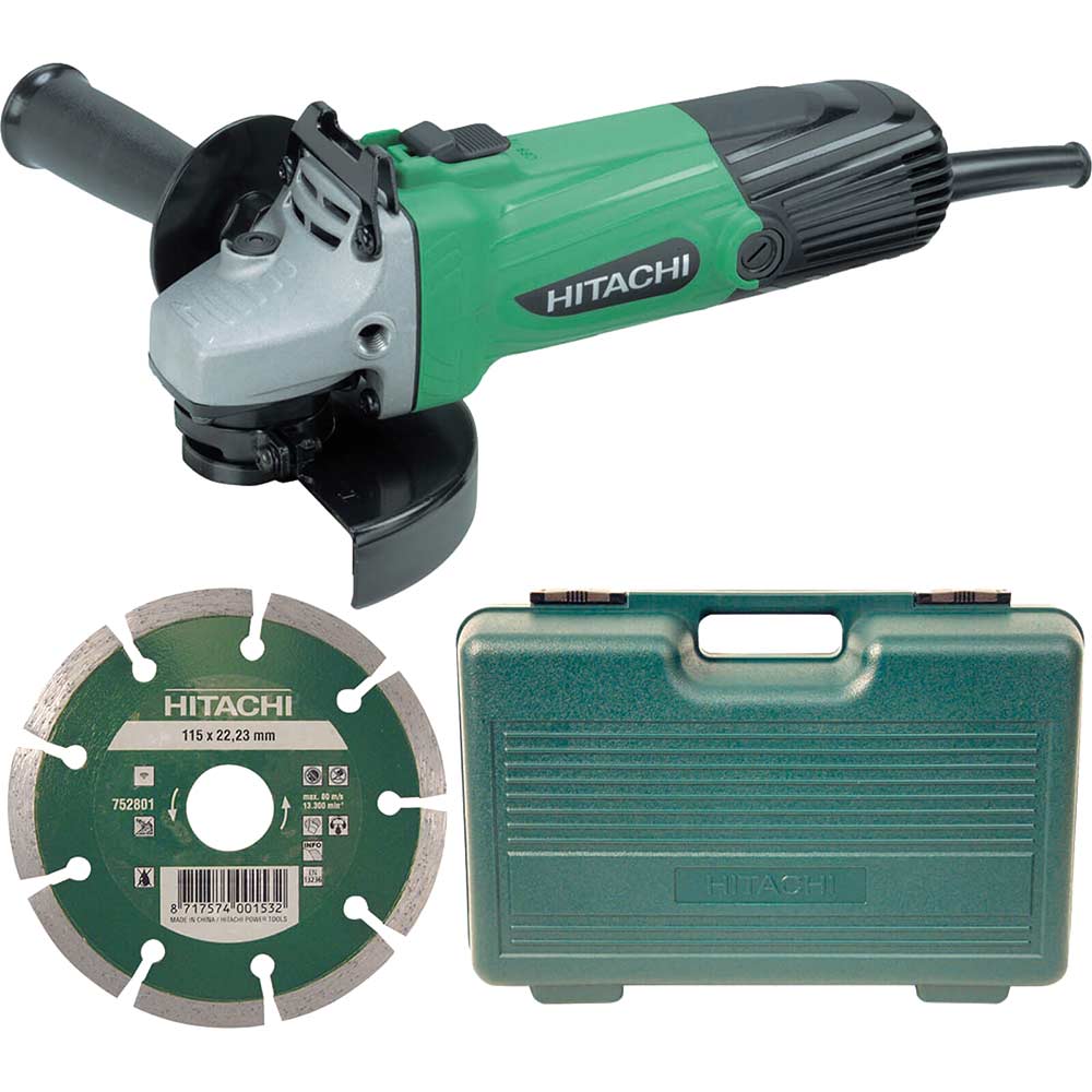 Hitachi G12SS Mini Angle Grinder 115mm / 4.5" Disc 580w 110v + Diamond Blade & Case