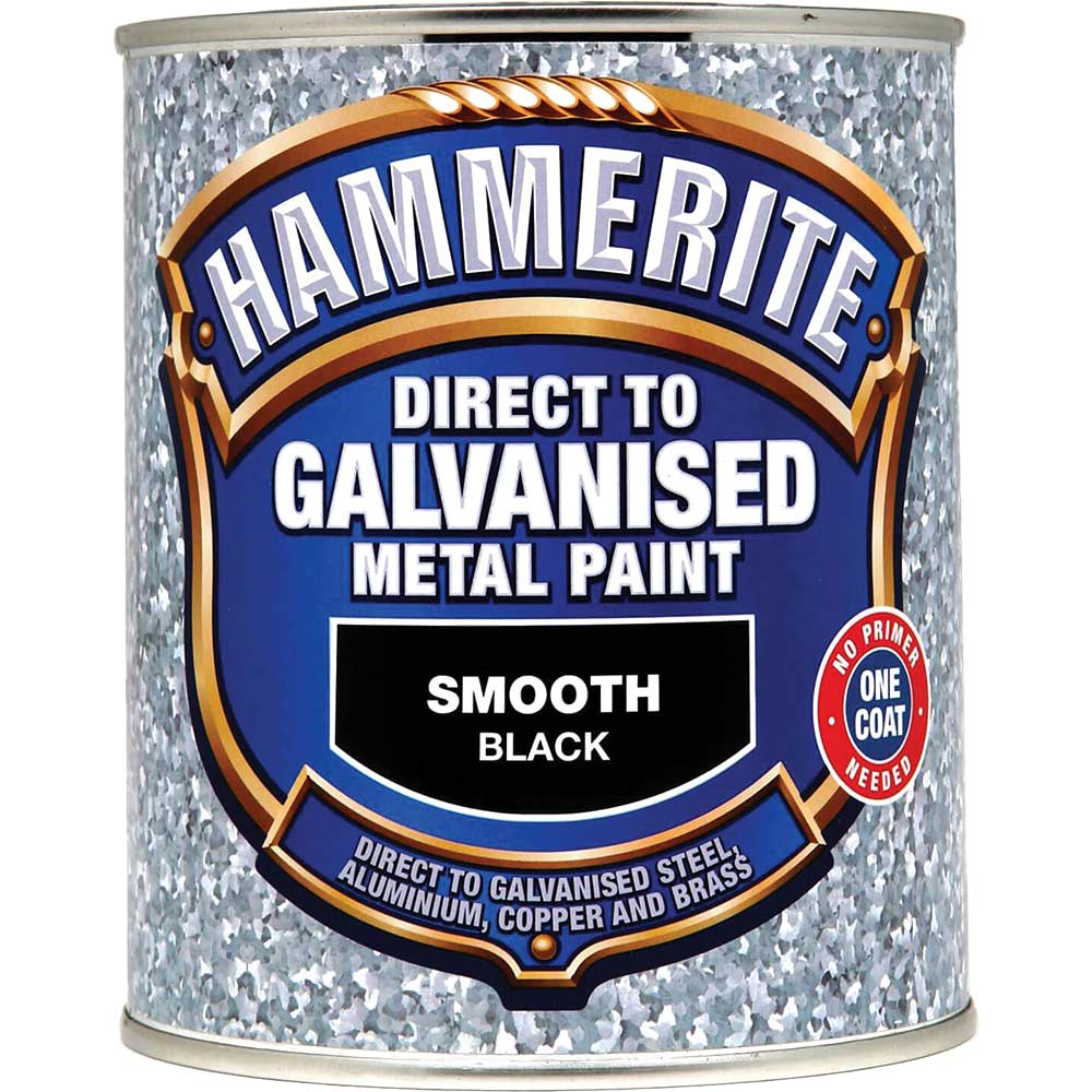 Image of Hammerite Direct to Galvanised Metal Paint Black 750ml