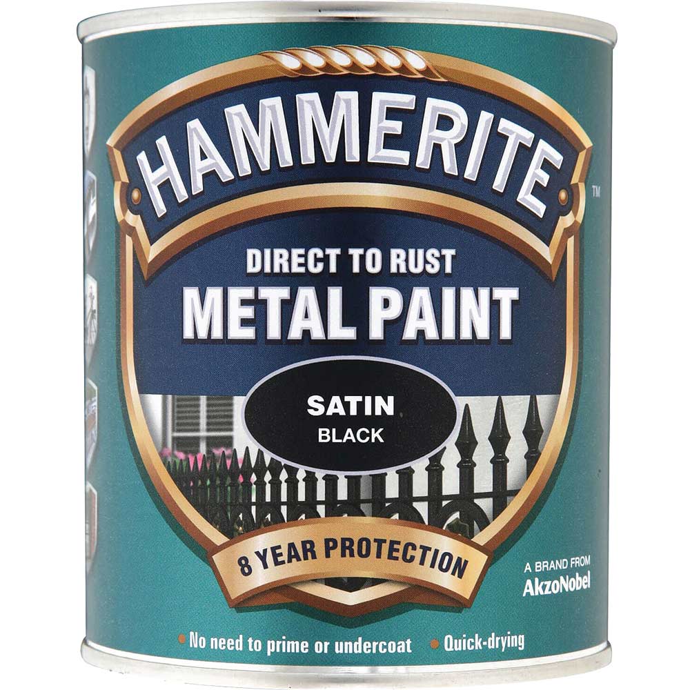 Image of Hammerite Direct to Rust Satin Finish Black 750ml