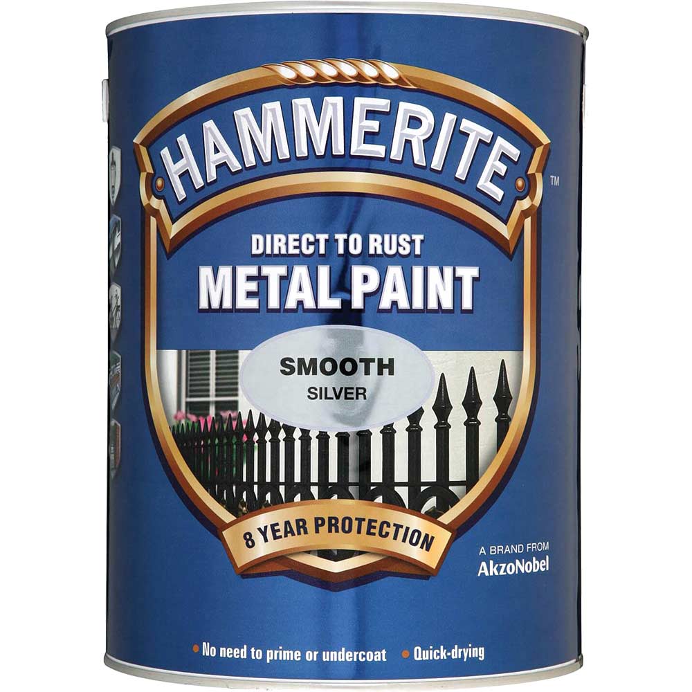 Image of Hammerite Direct to Rust Smooth Finish Silver 5 Litre