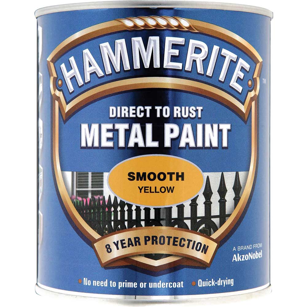 Image of Hammerite Direct to Rust Smooth Finish 750ml Yellow