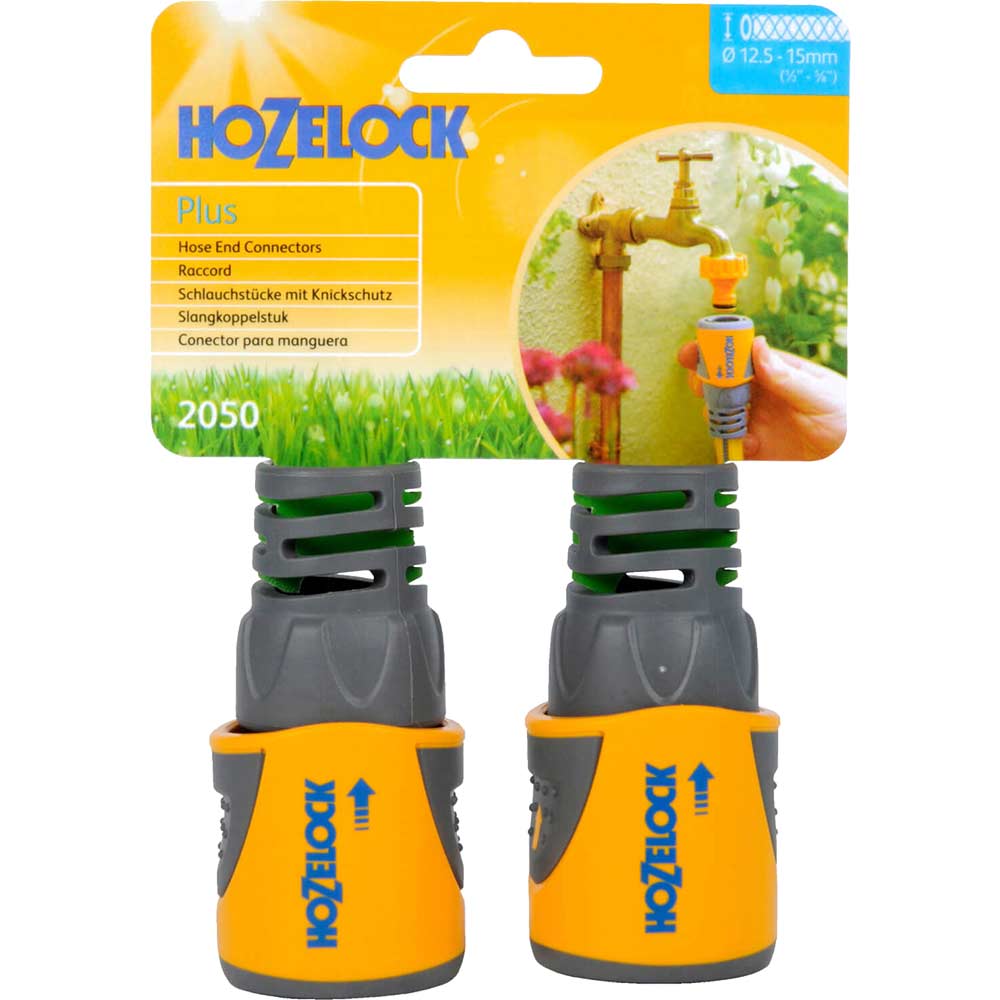 Image of Hozelock Plastic Flexible Hose End Connector for 12.5mm (1/2&quot;) Hose Pipes Pack of 2