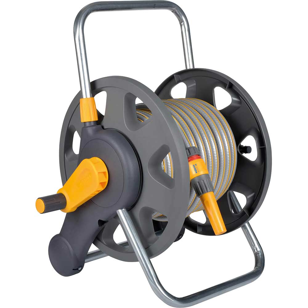 Hozelock 60 Metre Floor & Wall Hose Reel with 25 Metre Hose Pipe 12.5mm (1/2") & Connectors