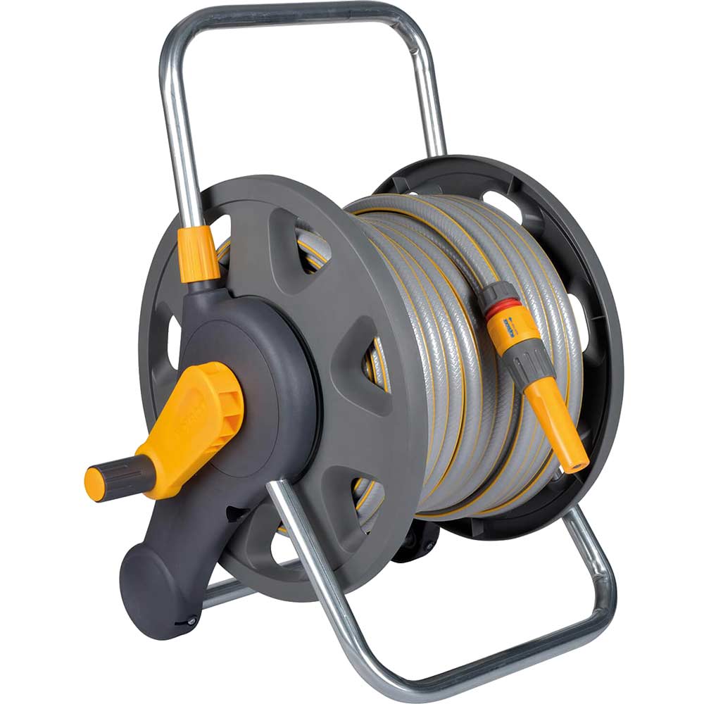 Hozelock 60m Floor or Wall 2 in 1 Hose Reel + 50m Hose + Connectors