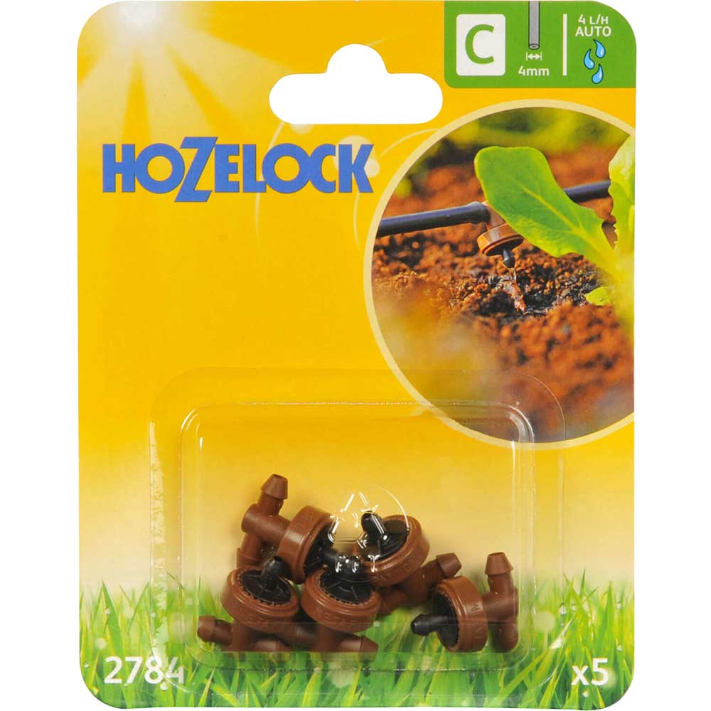 Hozelock 4LPH In Line Pressure Compensating Dripper Pack of 5 for 4mm Auto Watering System