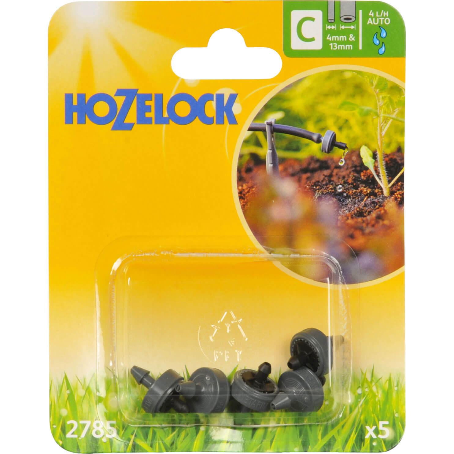 Hozelock 4LPH End of Line Pressure Compensating Dripper Pack of 5 for 4mm Auto Watering System