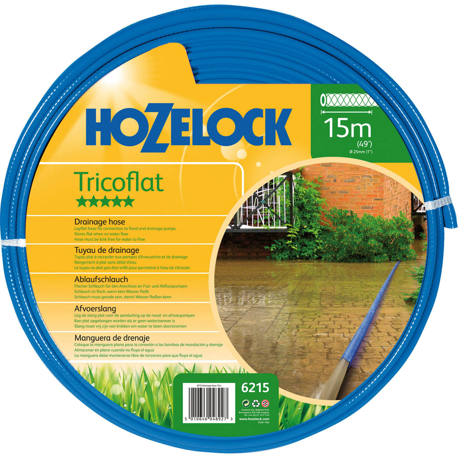 Hozelock 25mm (1 1/4") x 15 Metre Tricoflat Layflat Hose