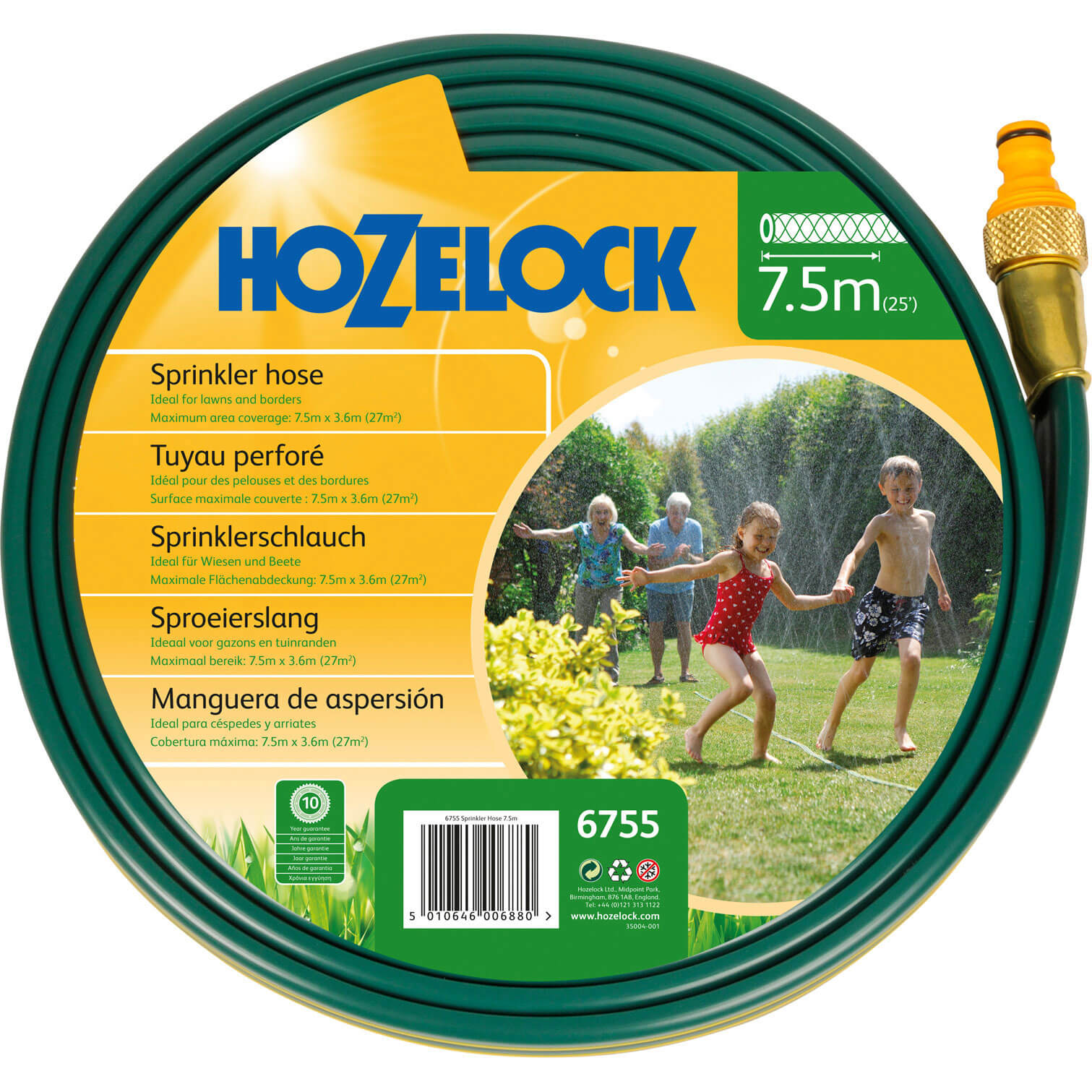 Hozelock 7.5 Metre Flat Garden Water Sprinkler & Soaker Hose + Connectors