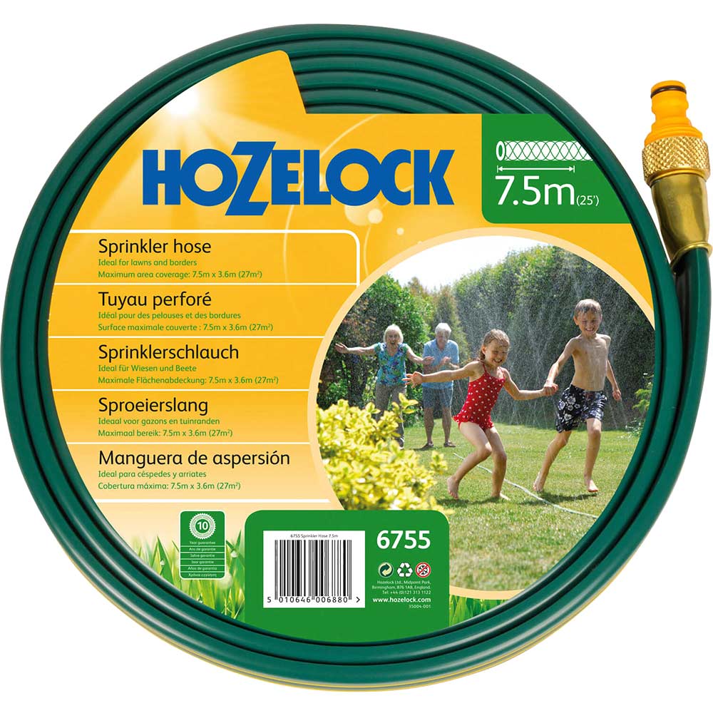 Hozelock 7.5 Metre Flat Garden Water Sprinkler & Soaker Hose + Connectors