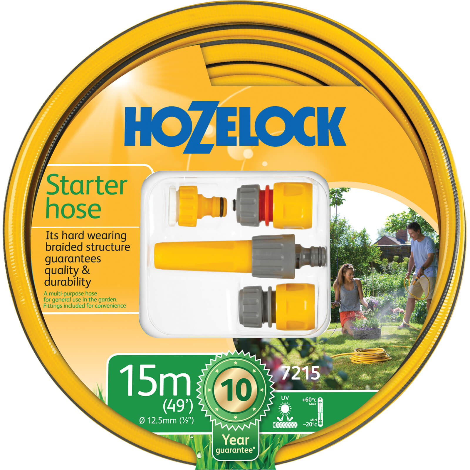 Hozelock 15 Metre Maxi Plus Hose Pipe Starter Set 12.5mm (1/2") with Nozzle & Connectors