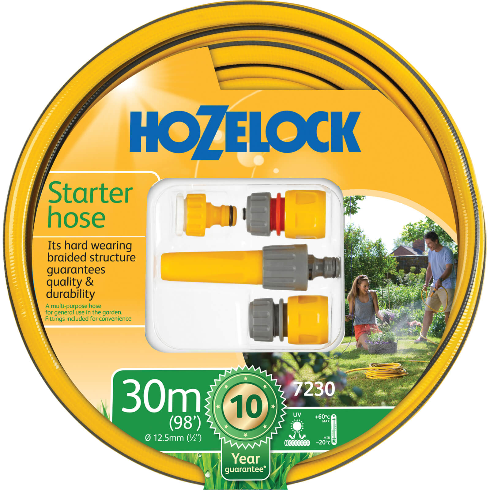 Hozelock 30 Metre Maxi Plus Hose Pipe Starter Set 12.5mm (1/2") with Nozzle & Connectors