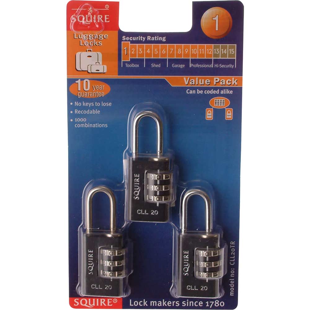 Henry Squire Combination Padlock Black 20mm Pack of 3