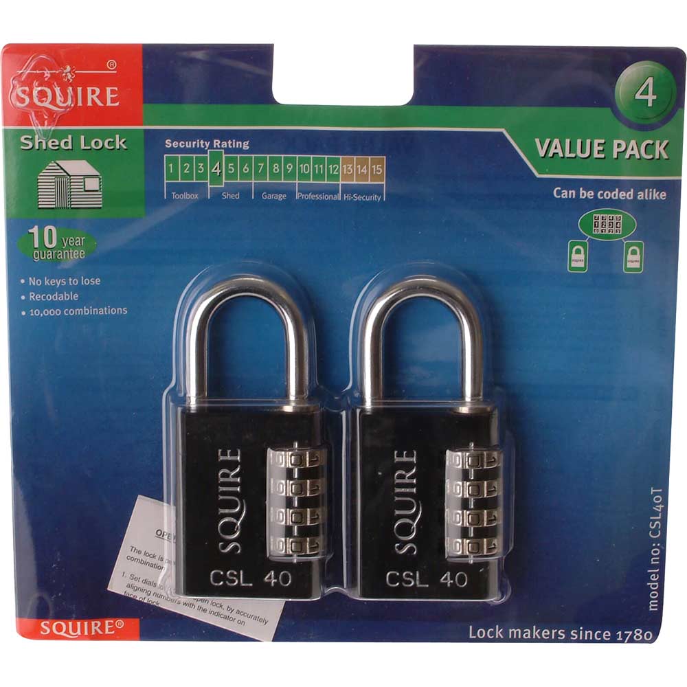 Henry Squire Combination Padlock Black 40mm Pack of 2