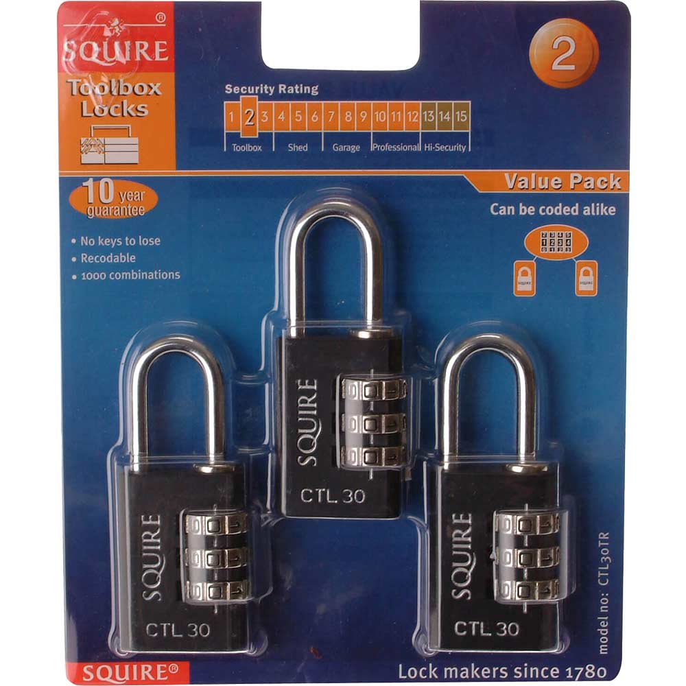Henry Squire Combination Padlock Black 30mm Pack of 3