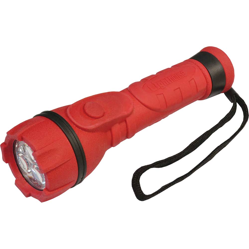Image of Lighthouse 3 LED Rubber Torch Red Size 2 x AA Batteries