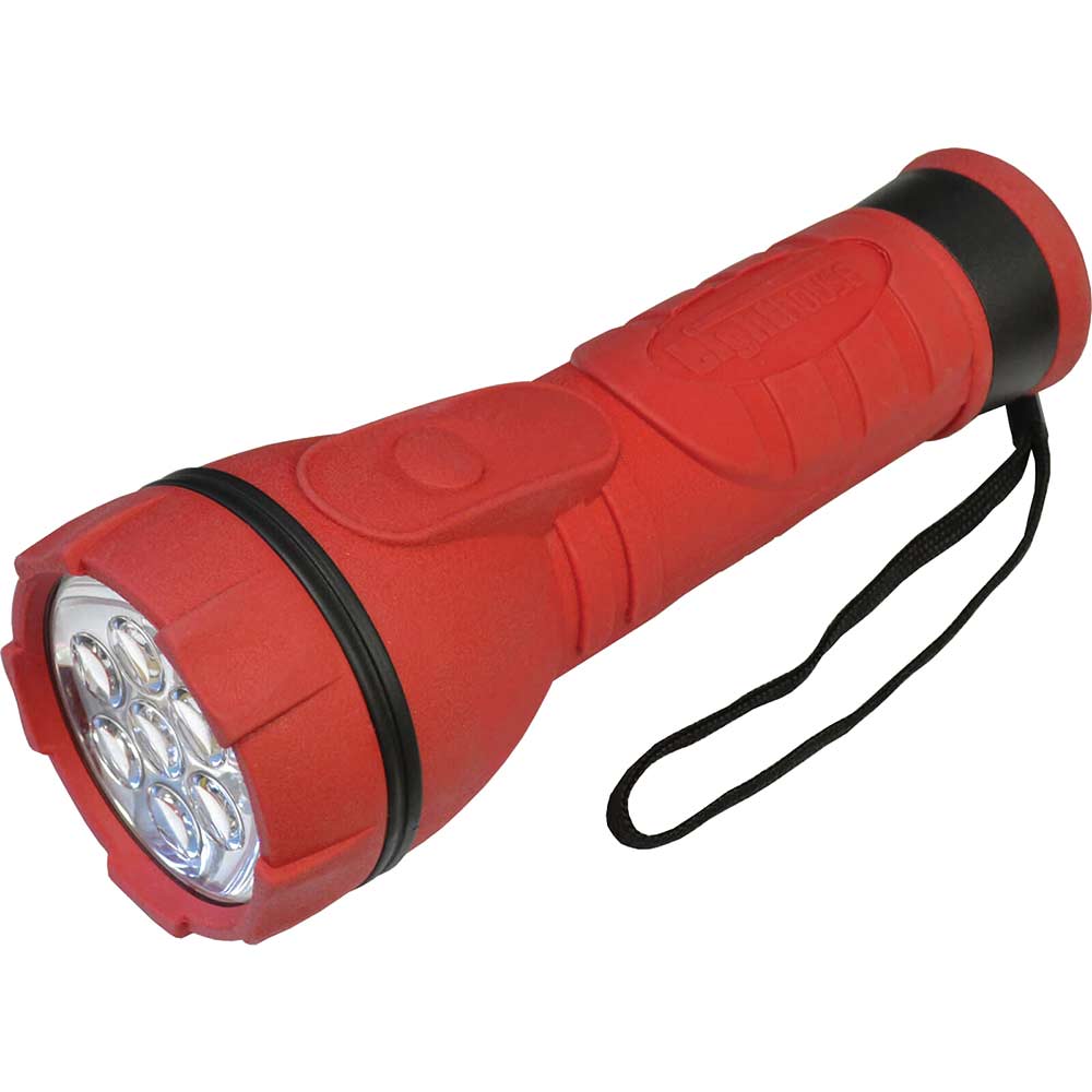 Image of Lighthouse 7 LED Rubber Torch Red Size 2 x D Batteries