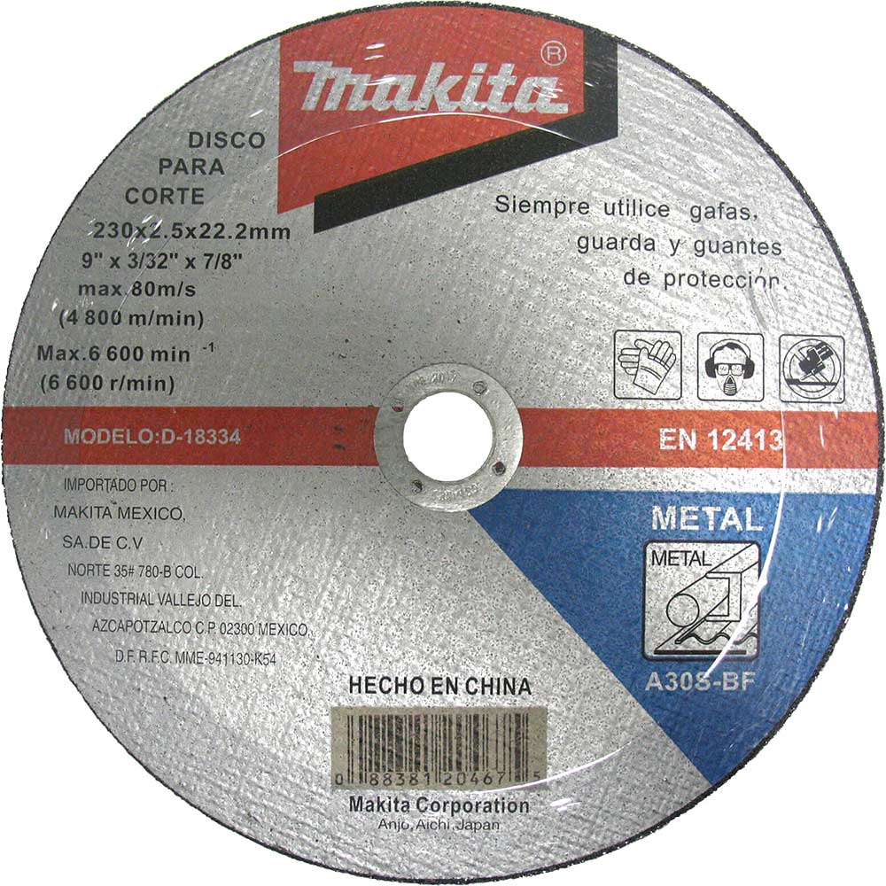 Image of Makita Angle Grinder Cutting Disc for Metal 230mm x 3mm x 22.2mm Bore