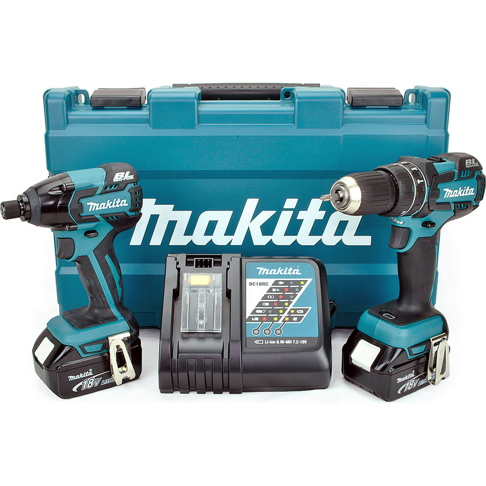 Makita DLX2002M 18v Cordless Brushless Combi Drill & Impact Driver with 2 Lithium Ion Batteries 4ah