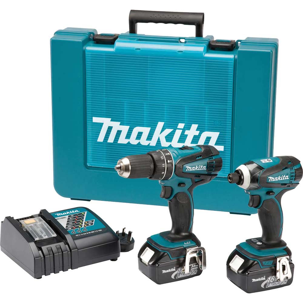 Image of Makita DLX2012 18v Cordless Combi Drill & Impact Driver with 2 Lithium Ion Batteries 3ah