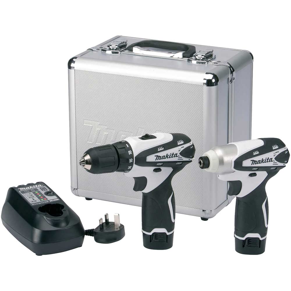 Image of Makita LCT204W 10.8v Cordless 2 Piece Drill Driver + Impact Driver Kit with 2 Lithium Ion Batteries 1.3ah