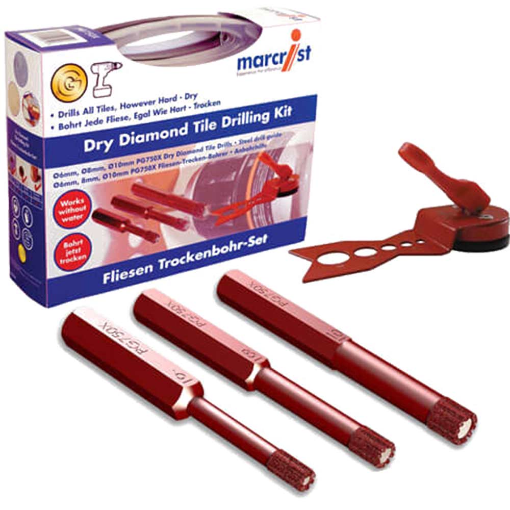 Image of Marcrist 3 Piece Dry Tile Drill Bit Set 6 - 10mm