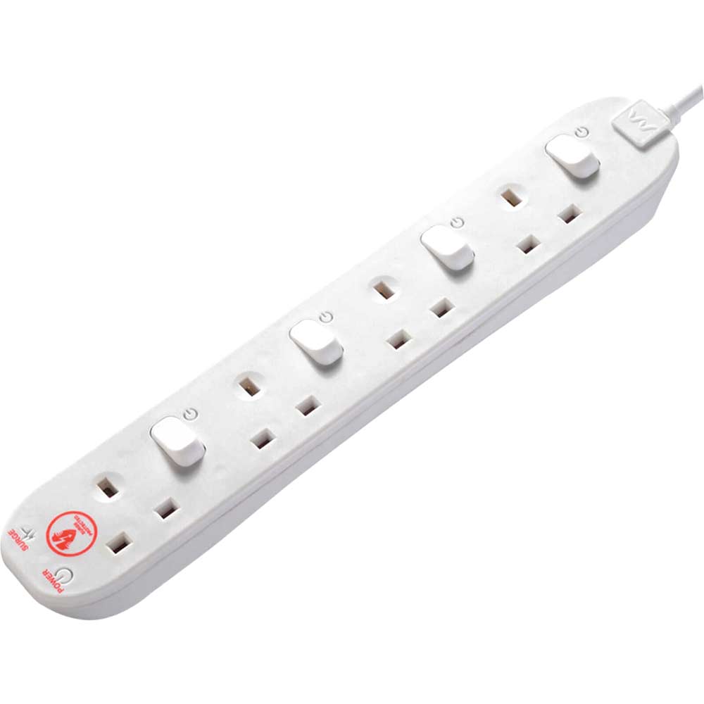 Image of Masterplug 6 Socket Surge Protected Extension Lead with 2 Metre Cable 13amp 240v