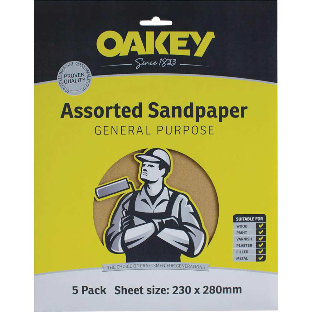 Image of Oakey Glasspaper Sheets Pack of 10 Asstorted 63642558286