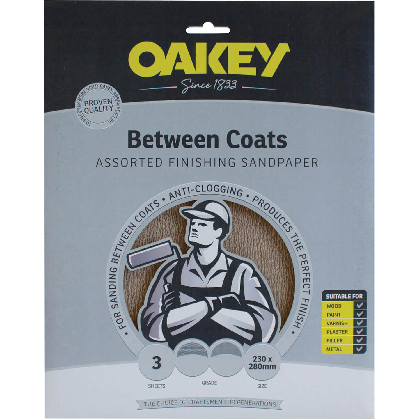Oakey Between Coats Sandpaper Fine Sheets 58625 Pack of 3