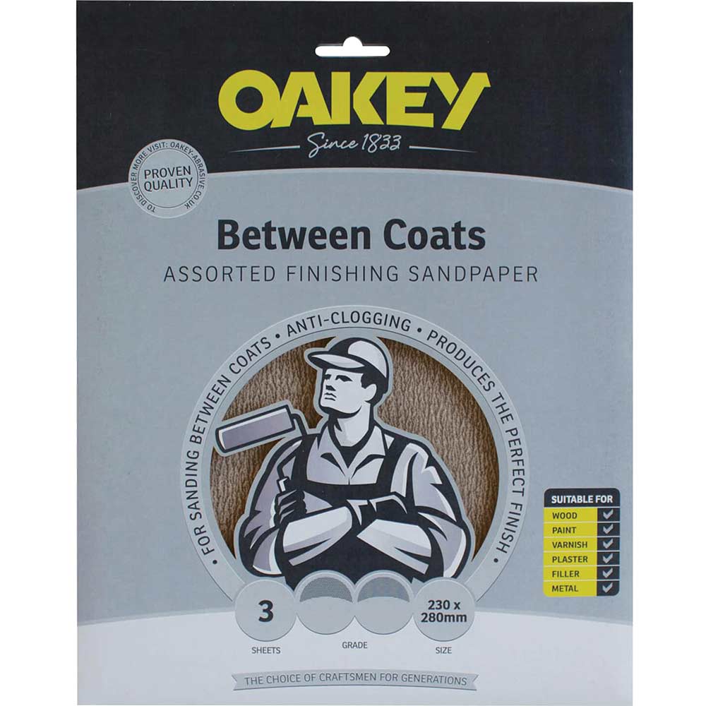 Oakey Between Coats Sandpaper Medium Sheets 58627 Pack of 3