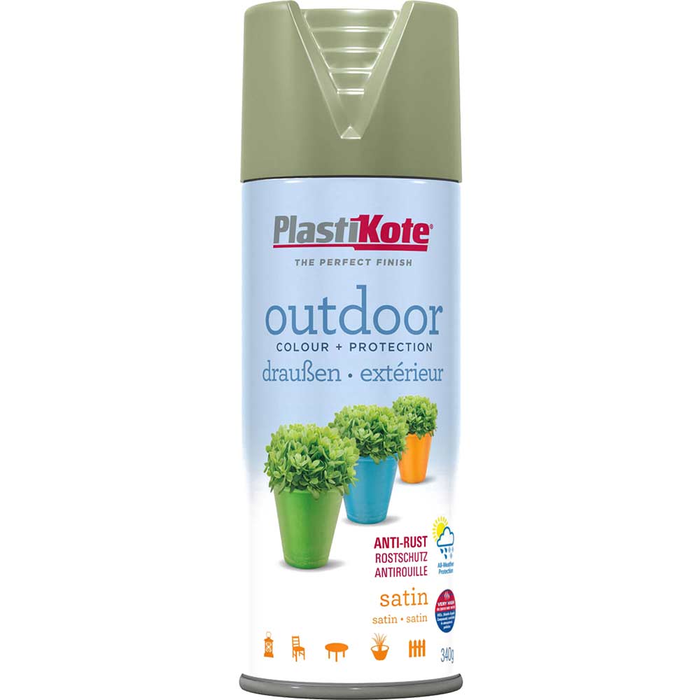 Plastikote Outdoor Satin Aerosol Spray Paint Everglade 400ml
