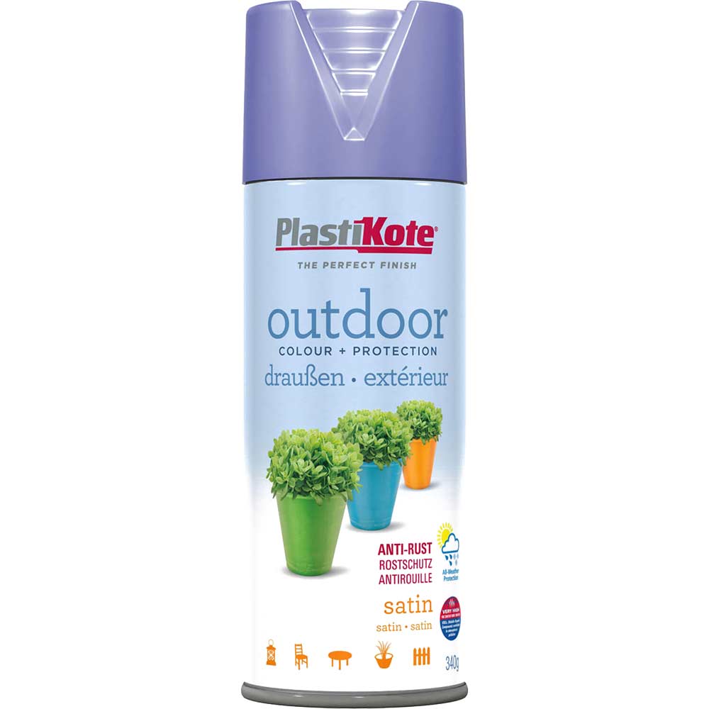 Plastikote Outdoor Satin Aerosol Spray Paint Blue Lilac 400ml