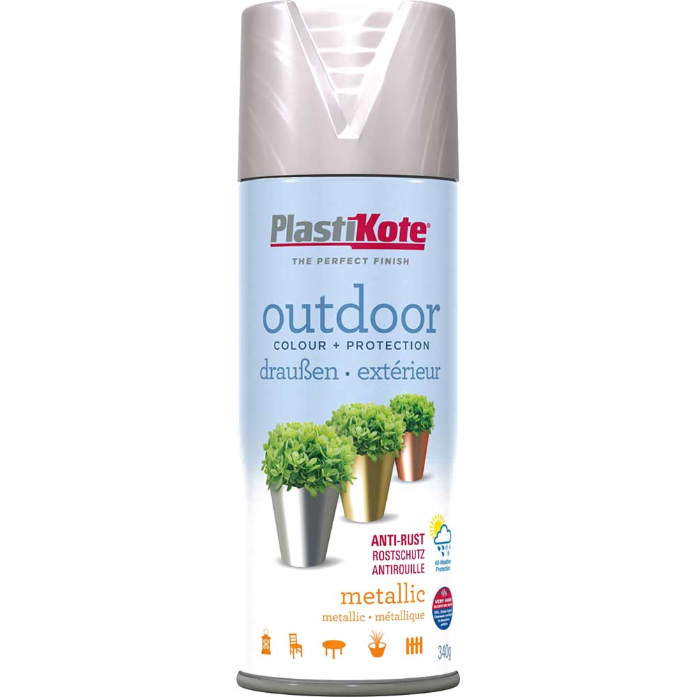 Plastikote Outdoor Metallic Aerosol Spray Paint Nickel 400ml