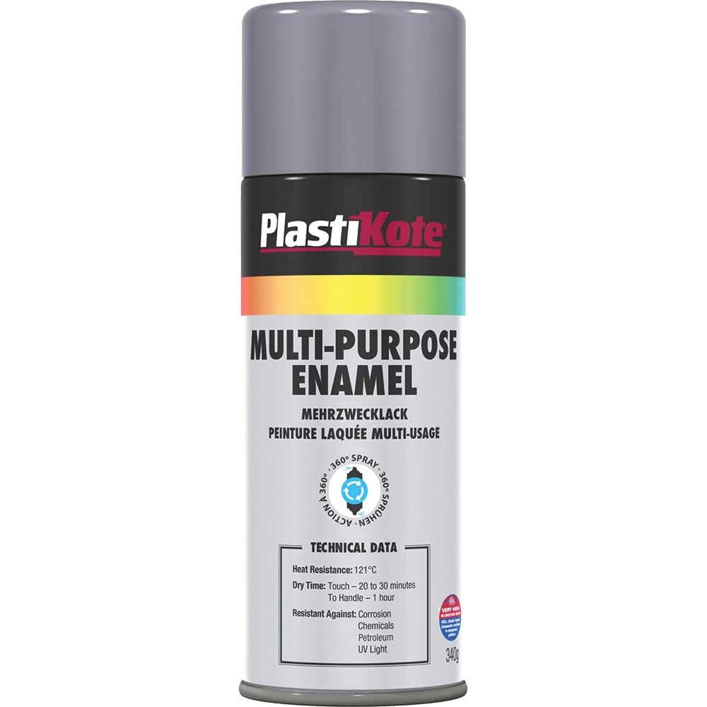 Image of Plastikote Multi Purpose Aerosol Enamel Spray Paint Gloss Grey 400ml
