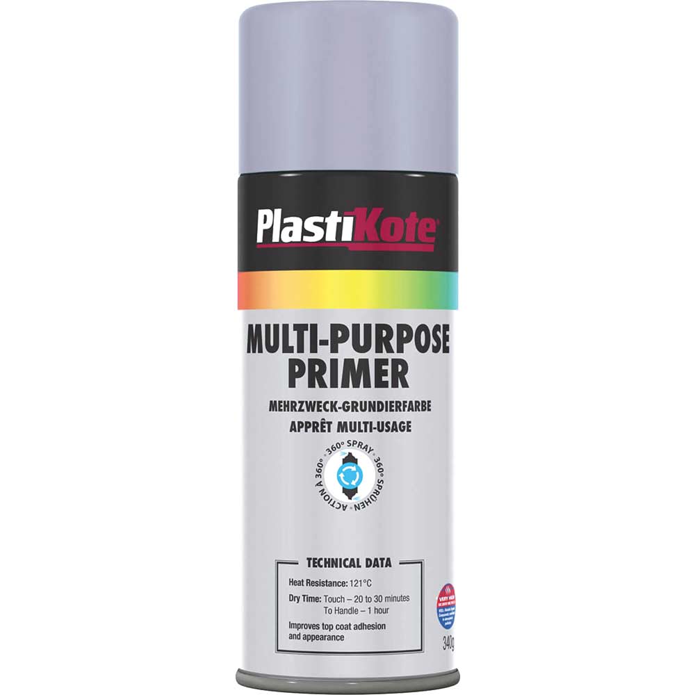 Image of Plastikote Multi Purpose Aerosol Enamel Spray Paint Grey Primer 400ml
