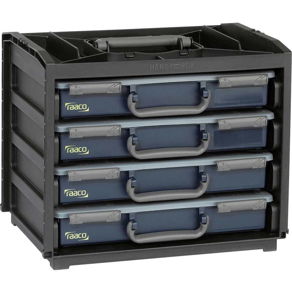 Image of Raaco Portable Handy Carry Box with 4 Slide in Organisers