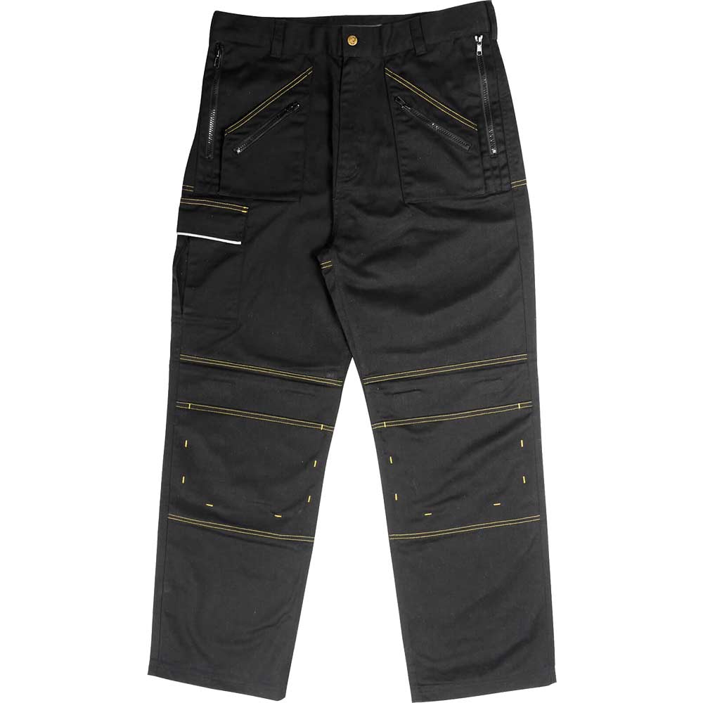Image of Roughneck Mens Multi Zip Work Trousers Black 30&quot; Waist 29&quot; Leg