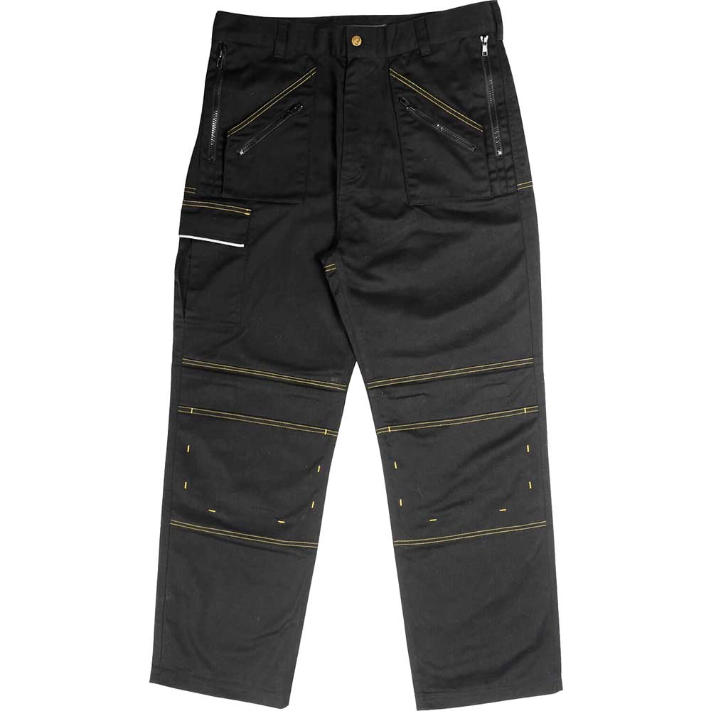 Image of Roughneck Mens Multi Zip Work Trousers Black 36&quot; Waist 31&quot; Leg