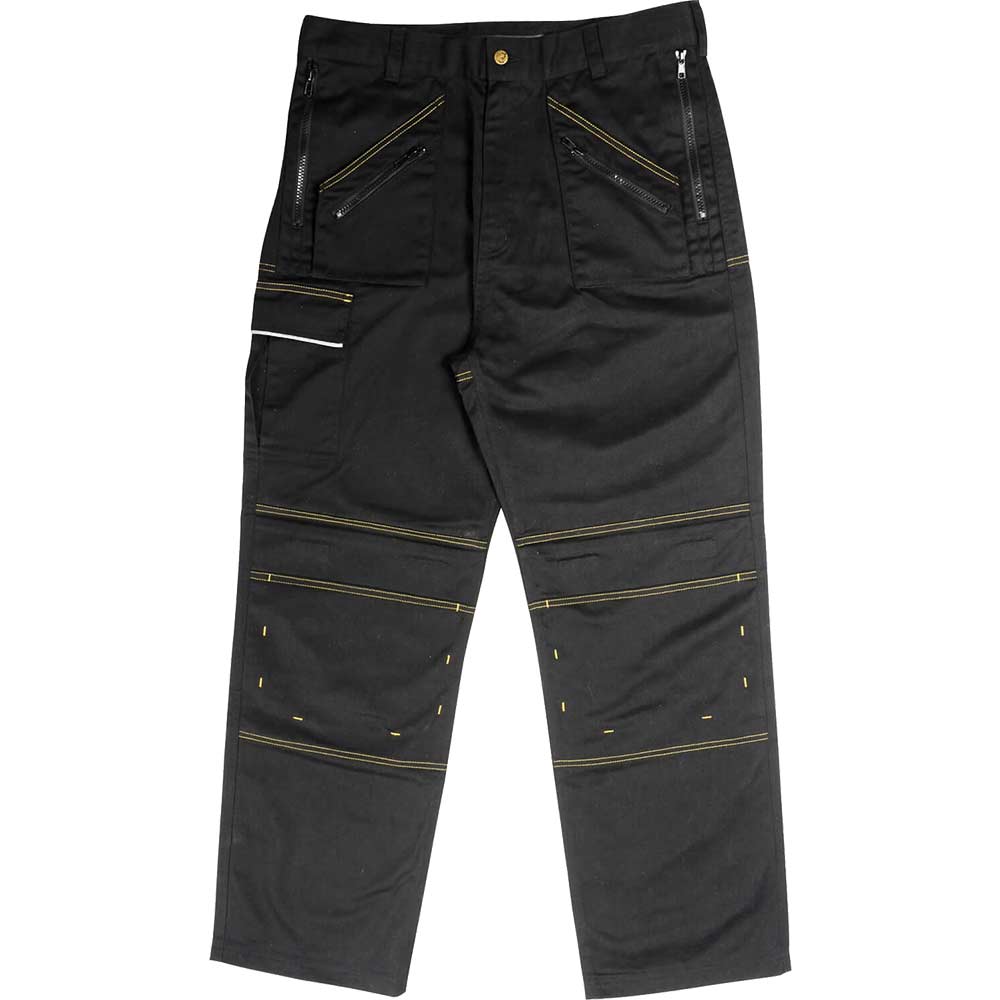 Image of Roughneck Mens Multi Zip Work Trousers Black 42&quot; Waist 29&quot; Leg