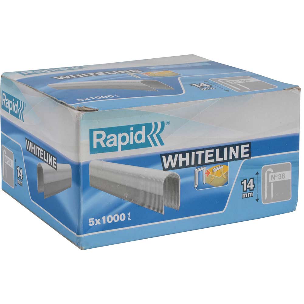 Image of Rapid 36/14 Dp x 5M White Staples Pack of 5 x 1000