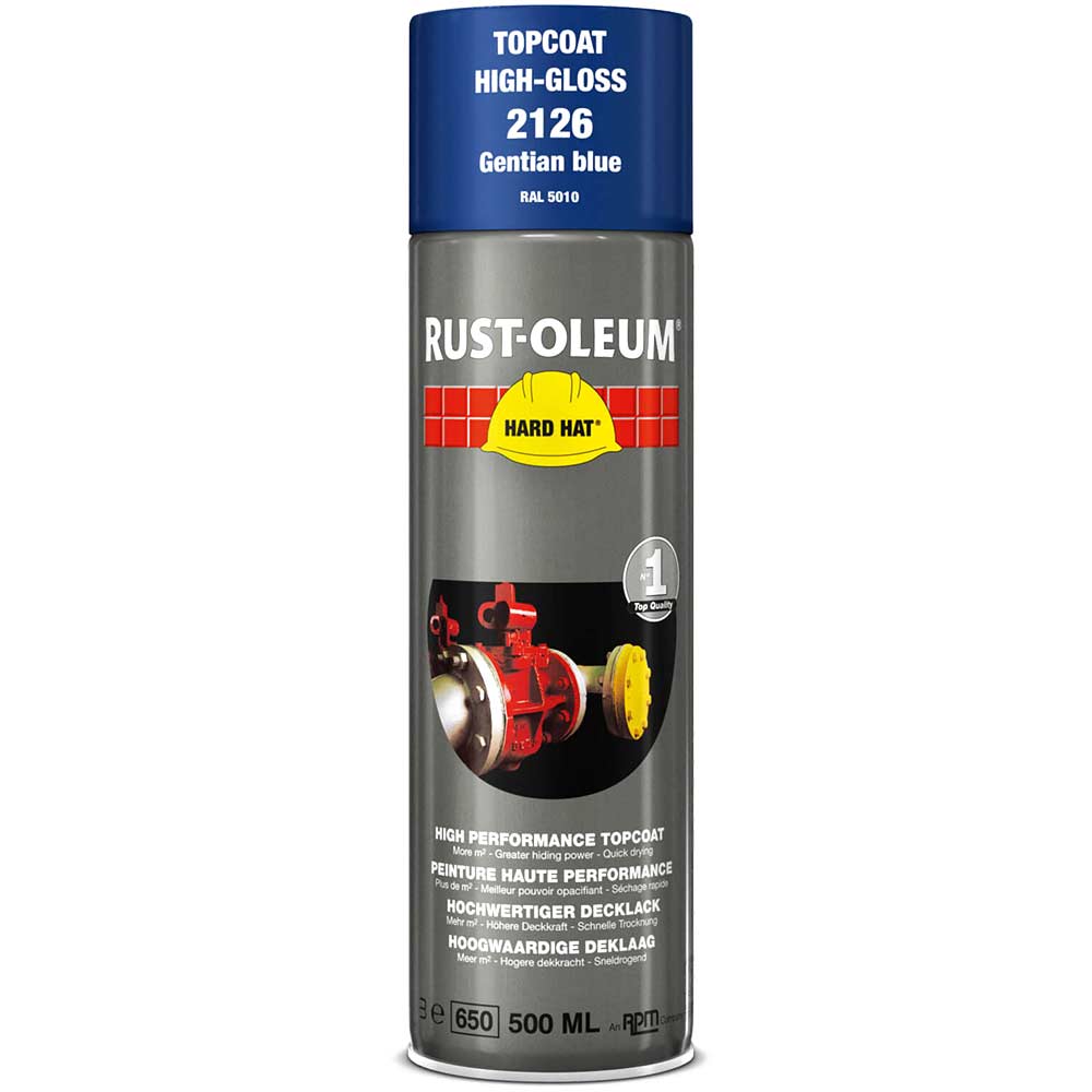 Image of Rust Oleum 2126 Hard Hat Gentian Blue Aerosol Metal Spray Paint 500ml