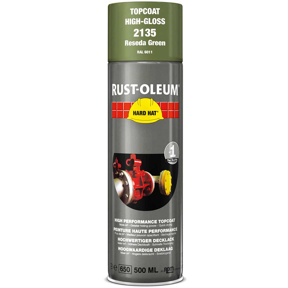 Image of Rust Oleum 2135 Hard Hat Reseda Green Aerosol Metal Spray Paint 500ml