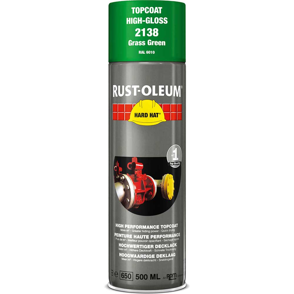 Image of Rust Oleum 2138 Hard Hat Grass Green Aerosol Metal Spray Paint 500ml