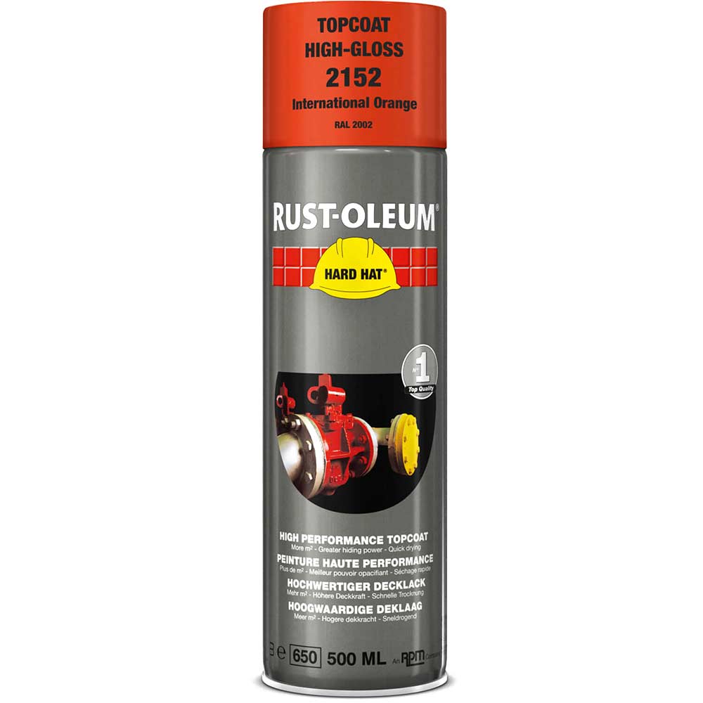 Image of Rust Oleum 2152 Hard Hat International Orange Aerosol Metal Spray Paint 500ml