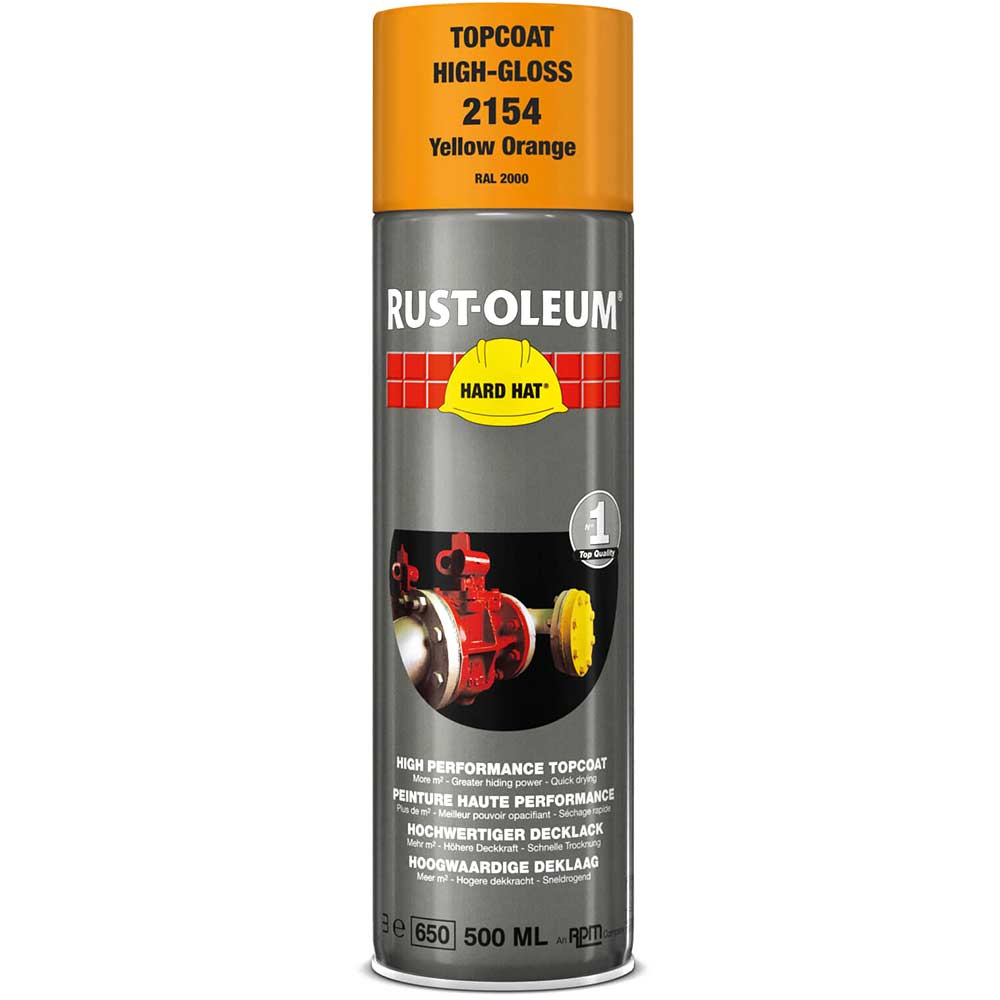 Image of Rust Oleum 2154 Hard Hat Yellow Orange Aerosol Metal Spray Paint 500ml