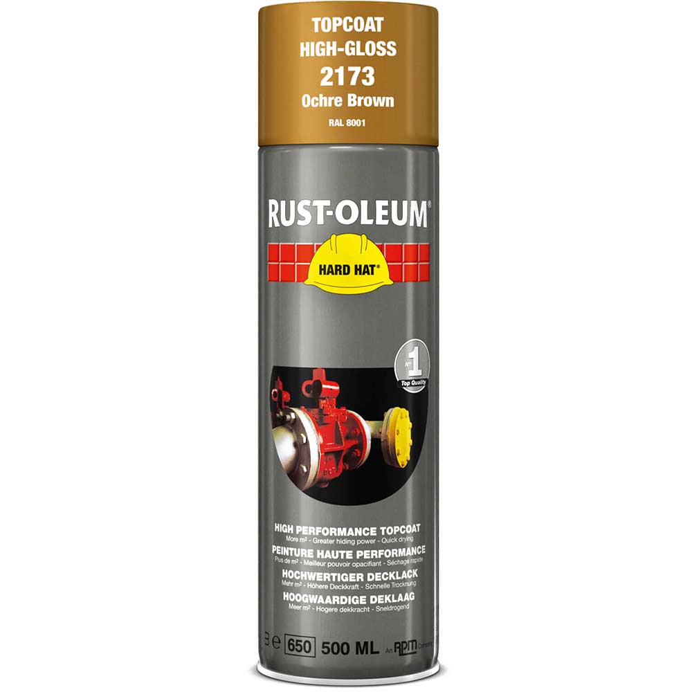 Image of Rust Oleum 2173 Hard Hat Ochre Brown Aerosol Metal Spray Paint 500ml