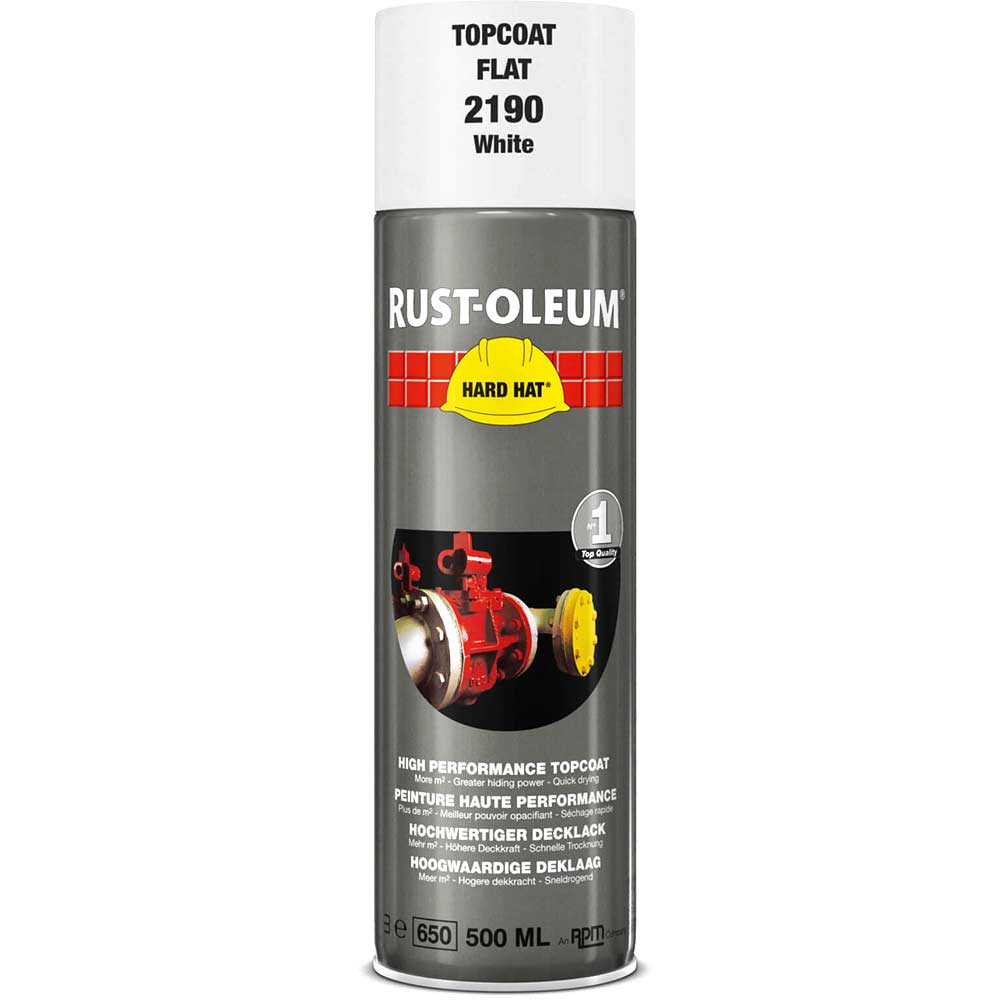 Image of Rust Oleum 2190 Hard Hat White Matt Aerosol Metal Spray Paint 500ml