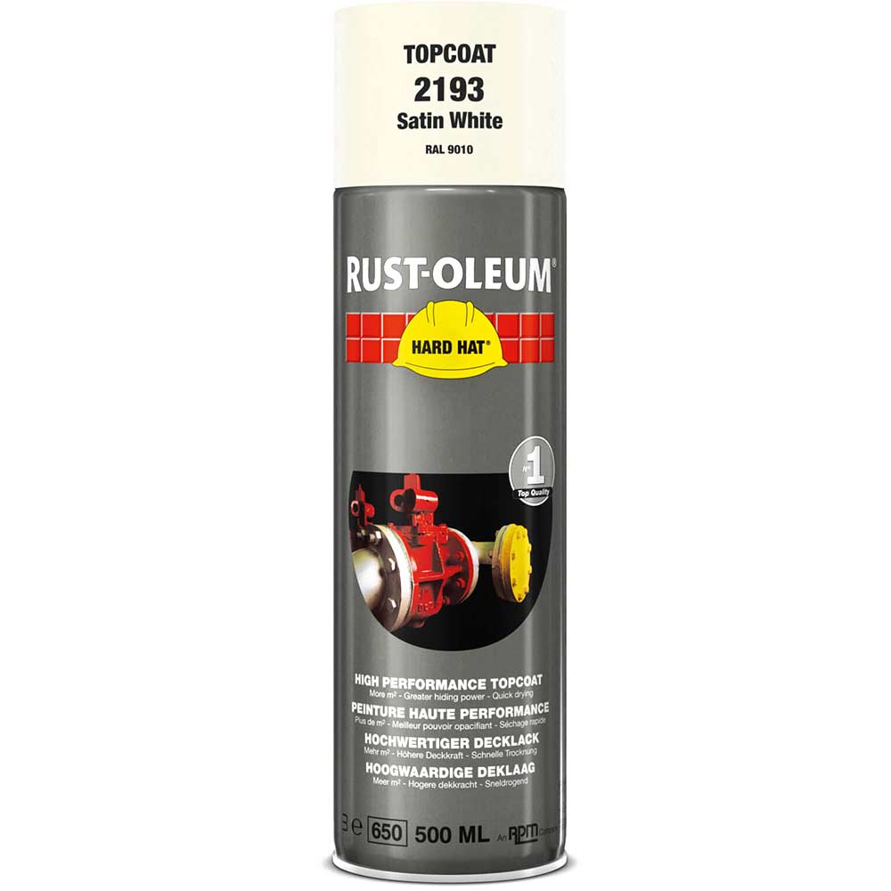 Image of Rust Oleum 2193 Hard Hat White Satin Aerosol Metal Spray Paint 500ml